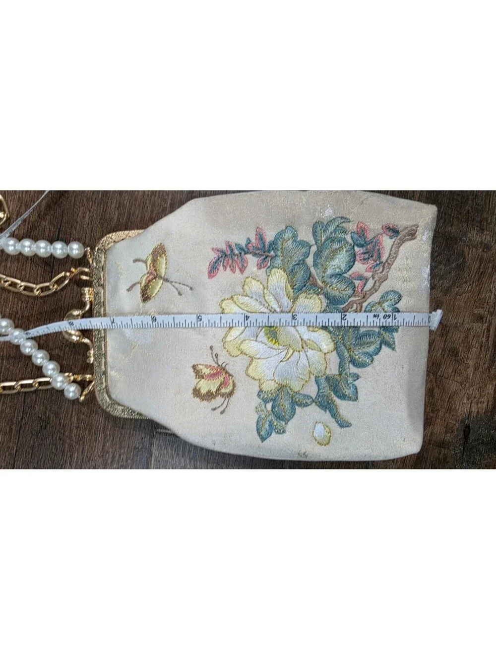Elegant Floral Embroidered Vintage Style Pearl Handle Evening Bag